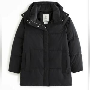 ABERCROMBIE & FITCH Ultra Midi Puffer Coat SZ XXL Black Winter Hooded Jacket